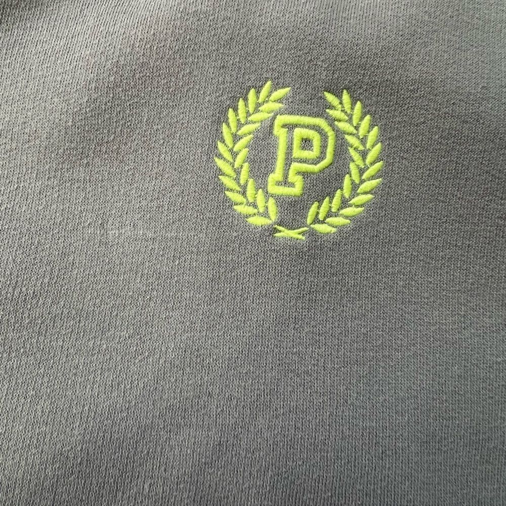 PINK Victoria's Secret Gray Crewneck Sweatshirt with Green Logo Sz Small - Picture 5 of 8
